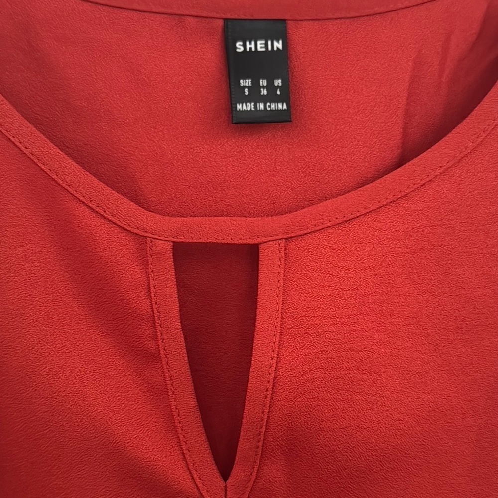 Shein Burnt Orange Scallop-Trim Blouse - Picture 3 of 5